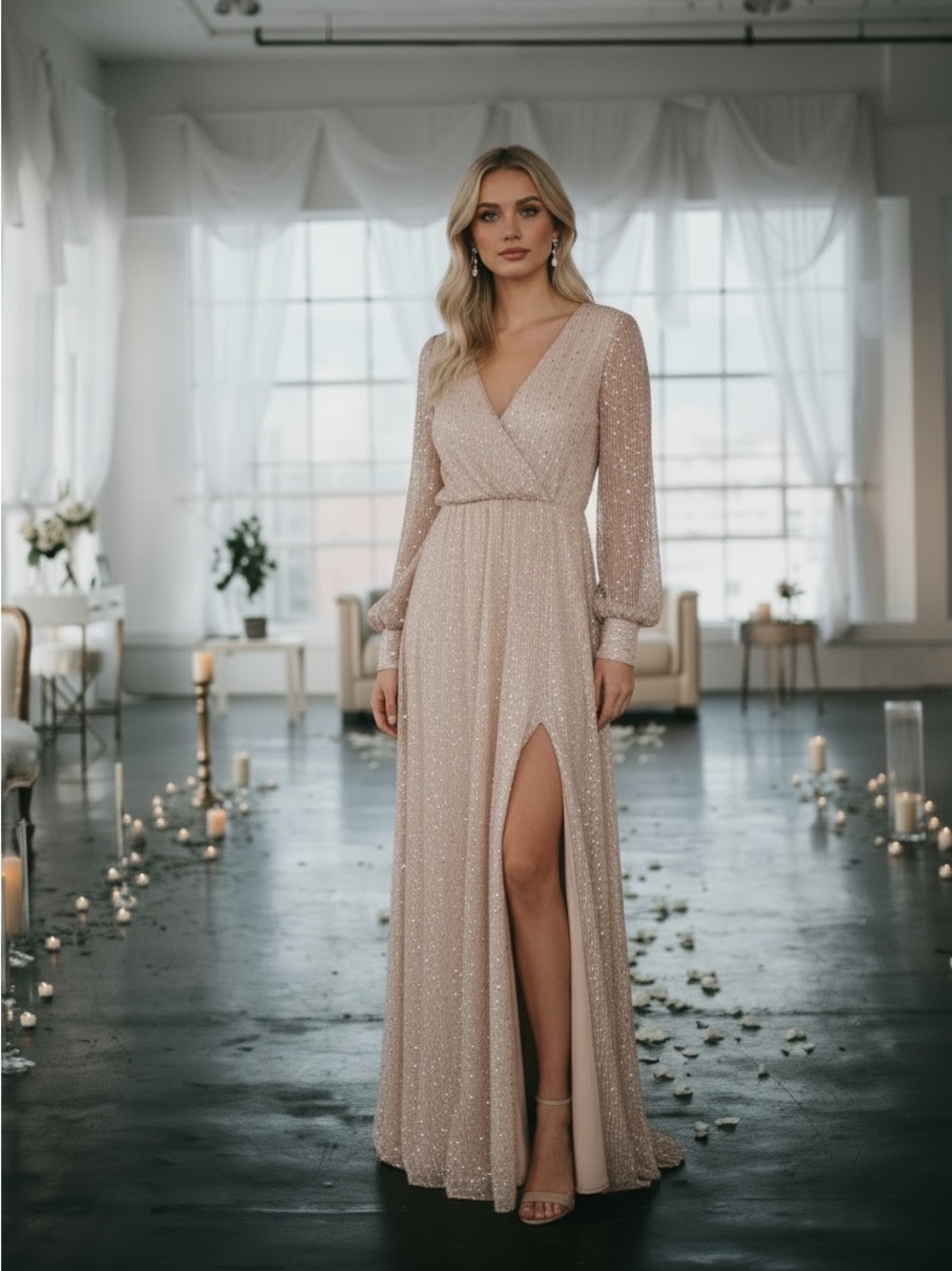 NWT Baltic Born Abigail Sparkle Gown Dress in Champagne Size XS